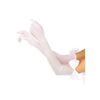 Довгі рукавички з бантом Leg Avenue Opera length bow top gloves White, напівпрозорі - Інтернет-магазин спільних покупок ToGether