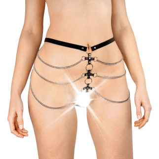 Сексуальні шкіряні трусики прикрашені ланцюгами Art of sex - Cross, колір Чорний, розмір XS-M - Інтернет-магазин спільних покупок ToGether