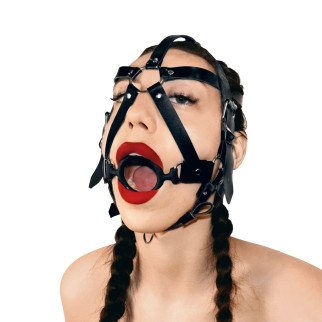 Кляп-маска з силіконовим кільцем Art of Sex - Tamer, Натуральна шкіра, колір Чорний - Інтернет-магазин спільних покупок ToGether