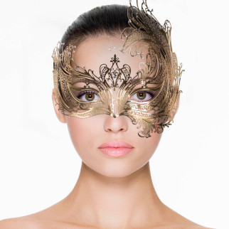 Венеціанська маска із завитками металева, з камінням, золотистого кольору. - Інтернет-магазин спільних покупок ToGether