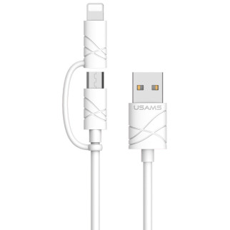Дата кабель Usams US-SJ077 2in1 U-Gee USB to Micro USB + Lightning (1m) Білий - Інтернет-магазин спільних покупок ToGether