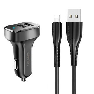 АЗП Usams C13 2.1A Dual USB + U35 Lightning cable (1m) Чорний - Інтернет-магазин спільних покупок ToGether