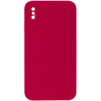 Чохол Silicone Case Square Full Camera Protective (AA) для Apple iPhone XS / X (5.8") Червоний / Rose Red - Інтернет-магазин спільних покупок ToGether