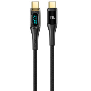 Дата кабель USAMS US-SJ590 Type-C to Type-C PD 100W Transparent Digital Display Cable (1.2m) Black - Інтернет-магазин спільних покупок ToGether