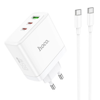 МЗП Hoco N30 Glory PD65W (2Type-C/1USB) + Type-C to Type-C White - Інтернет-магазин спільних покупок ToGether