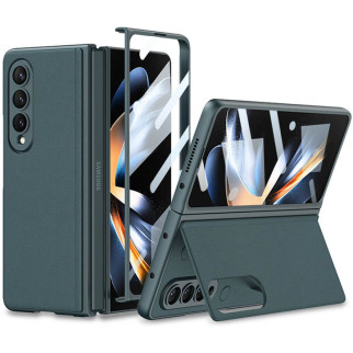 Шкіряний чохол GKK 360 + Glass з підставкою для Samsung Galaxy Z Fold4 Gray / Green - Інтернет-магазин спільних покупок ToGether