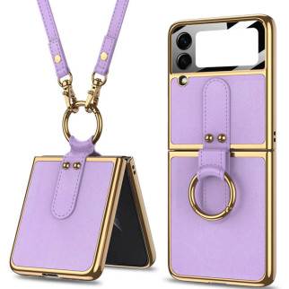 Шкіряний чохол GKK with ring and strap для Samsung Galaxy Z Flip4 Dream Purple - Інтернет-магазин спільних покупок ToGether