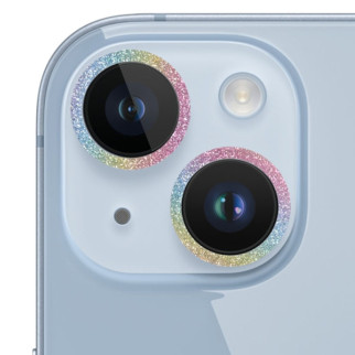Захисне скло Metal Sparkles на камеру (в упак.) для Apple iPhone 15 (6.1") / 15 Plus (6.7") Бузковий / Rainbow - Інтернет-магазин спільних покупок ToGether