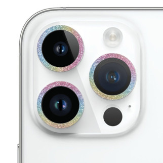 Захисне скло Metal Sparkles на камеру (в упак.) для Apple iPhone 15 Pro (6.1") /15 Pro Max (6.7") Бузковий / Rainbow - Інтернет-магазин спільних покупок ToGether