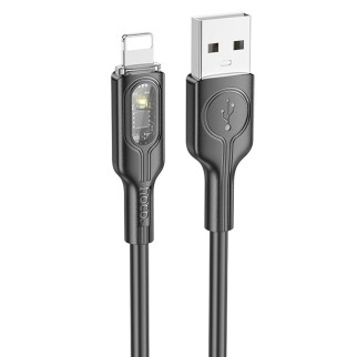 Дата кабель Hoco U120 Transparent explore intelligent power-off USB to Lightning (1.2m) Black - Інтернет-магазин спільних покупок ToGether