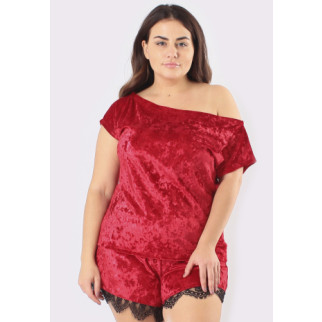 ВЕЛИКІ РОЗМІРИ! Жіночий комплект велюровий (футболка + шорти) для дому та сну червоний - Інтернет-магазин спільних покупок ToGether