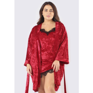Жіночий велюровий комплект для будинку халат+пеньюар червоний/червоний - Інтернет-магазин спільних покупок ToGether