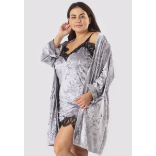Жіночий велюровий комплект для будинку халат+пеньюар сірий/сірий - Інтернет-магазин спільних покупок ToGether
