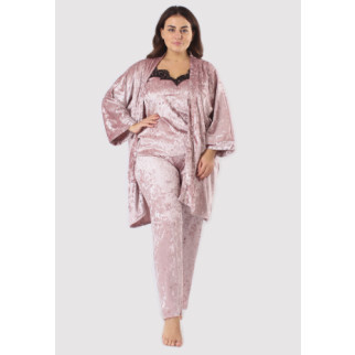 СУПЕР БАТАЛ! Домашній комплект велюровий (халат + майка + штани) рожевий/рожевий - Інтернет-магазин спільних покупок ToGether