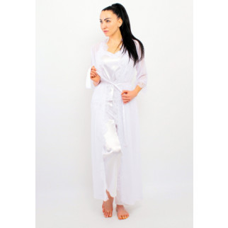 Комплект домашній штани+футболка+довгий шифоновий халат (білий/білий) 44 - Інтернет-магазин спільних покупок ToGether