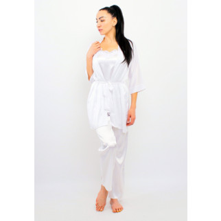 Вишуканий піжамний комплект штани + майка + шифоновий халат (білий / білий) - Інтернет-магазин спільних покупок ToGether