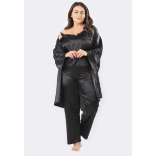Вишуканий піжамний комплект брюки+майка+халат 42, чорний/чорний - Інтернет-магазин спільних покупок ToGether