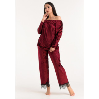 Велюрова жіноча піжама штани та кофта 54, Бордовий - Інтернет-магазин спільних покупок ToGether