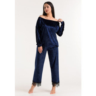 Велюрова жіноча піжама штани та кофта 56, Синій - Інтернет-магазин спільних покупок ToGether