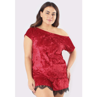 Жіночий комплект велюровий (футболка + шорти) для дому та сну червоний 50 - Інтернет-магазин спільних покупок ToGether