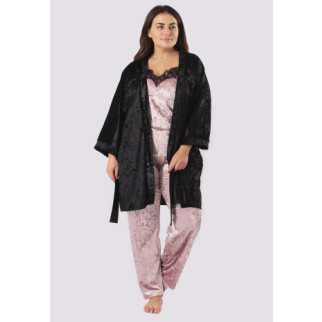 СУПЕР БАТАЛ! Домашній комплект велюровий (халат + майка + штани) чорний/рожевий 54 - Інтернет-магазин спільних покупок ToGether