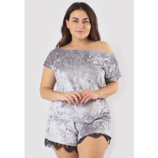 Сірий велюровий жіночий комплект (футболка + шорти) 54 - Інтернет-магазин спільних покупок ToGether