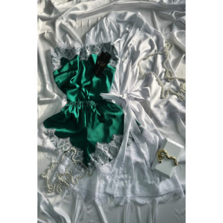 Шовковий домашній комплект шортики+майка+халат шовк Сінді трійка (зелений) 44 - Інтернет-магазин спільних покупок ToGether