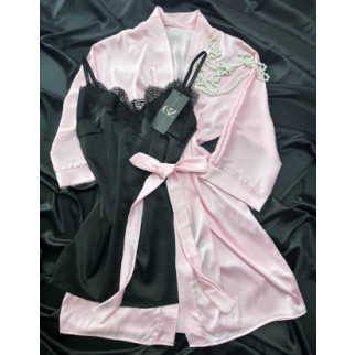 Атласний комплект для дому халат з мереживом + пеньюар атлас шовк, гарний домашній одяг 44 - Інтернет-магазин спільних покупок ToGether