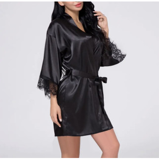 Атласний халат з мереживом чорного кольору 50 - Інтернет-магазин спільних покупок ToGether