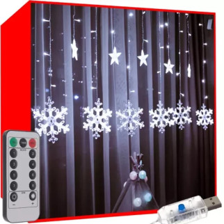 Світлодіодна гірлянда штора сніжинки та зірки 138 LED USB Iso Trade холодний білий KŚ19744 - Інтернет-магазин спільних покупок ToGether