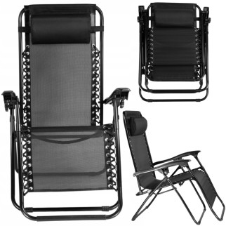 Садовий і пляжний шезлонг, розкладне крісло з підголівником, чорне - Інтернет-магазин спільних покупок ToGether