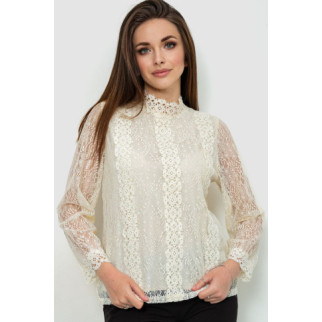 Блуза жіноча класична гіпюрова, колір світло-бежевий, 204R154 - Інтернет-магазин спільних покупок ToGether