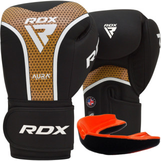 Боксерські рукавиці RDX AURA PLUS T-17 Black Golden 10 унцій (капа в комплекті) - Інтернет-магазин спільних покупок ToGether