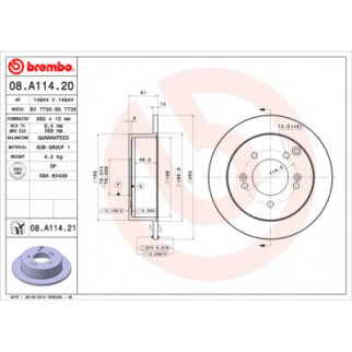 Тормозной диск Brembo 08.A114.20 - Топ Продаж! - Інтернет-магазин спільних покупок ToGether