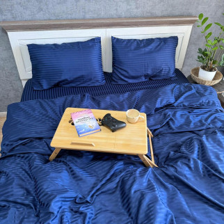 Комплект постільної білизни Однотонний синій зі страйп полісатину, півтораспальний 150 х 215 70х50 - Інтернет-магазин спільних покупок ToGether