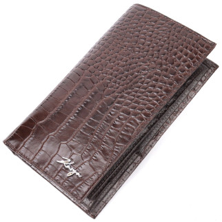Надійний вертикальний гаманець із натуральної шкіри з тисненням під крокодила KARYA 21140 Коричневий - Інтернет-магазин спільних покупок ToGether