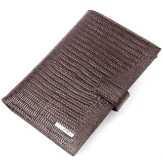 Лаковане чоловіче портмоне з хлястиком із натуральної фактурної шкіри KARYA 21194 Коричневий - Інтернет-магазин спільних покупок ToGether