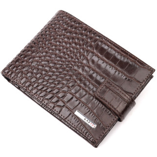 Класичний чоловічий гаманець із натуральної шкіри з тисненням під крокодила KARYA 21199 Коричневий - Інтернет-магазин спільних покупок ToGether