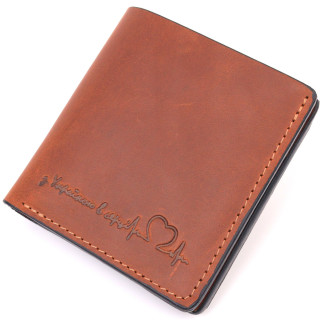 Місткий шкіряний чоловічий гаманець з монетницею Серце GRANDE PELLE 16743 Світло-коричневий - Інтернет-магазин спільних покупок ToGether