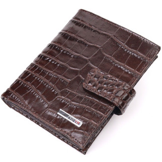 Компактний чоловічий гаманець із натуральної шкіри з тисненням під крокодила KARYA 21386 Коричневий - Інтернет-магазин спільних покупок ToGether