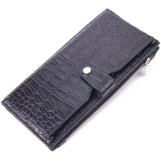 Вертикальне чоловіче портмоне з натуральної шкіри з тисненням під крокодила KARYA 21420 Чорний - Інтернет-магазин спільних покупок ToGether