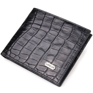 Оригінальний гаманець для чоловіків у два складення з натуральної фактурної шкіри з тисненням під крокодила CANPELLINI 21582 Чорний - Інтернет-магазин спільних покупок ToGether