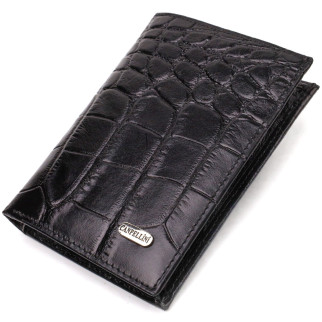 Цікавий чоловічий гаманець вертикального формату з натуральної шкіри з тисненням під крокодила CANPELLINI 21755 Чорний - Інтернет-магазин спільних покупок ToGether