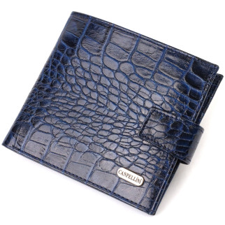 Стильний чоловічий гаманець горизонтального формату з натуральної шкіри з тисненням під крокодила CANPELLINI 21758 Синій - Інтернет-магазин спільних покупок ToGether