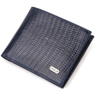 Фактурний стильний гаманець для чоловіків без застібки з натуральної шкіри горизонтального формату з тисненням CANPELLINI 21760 Синій - Інтернет-магазин спільних покупок ToGether