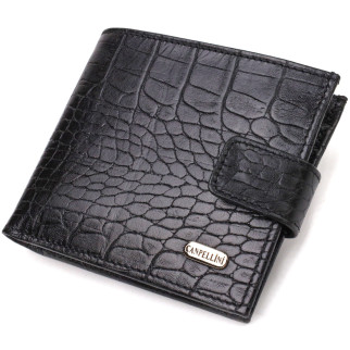 Чоловічий оригінальний гаманець горизонтального формату з натуральної шкіри з тисненням під крокодила CANPELLINI 21768 Чорний - Інтернет-магазин спільних покупок ToGether