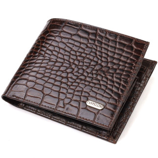 Горизонтальний чоловічий гаманець середнього розміру з натуральної шкіри з тисненням під крокодила CANPELLINI 21860 Коричневий - Інтернет-магазин спільних покупок ToGether