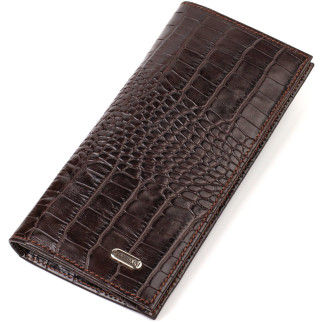 Стильний чоловічий вертикальний гаманець із натуральної шкіри із тисненням під крокодила CANPELLINI 21900 Коричневий - Інтернет-магазин спільних покупок ToGether