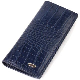 Красивий чоловічий вертикальний гаманець із натуральної шкіри з тисненням під крокодила CANPELLINI 21901 Синій - Інтернет-магазин спільних покупок ToGether