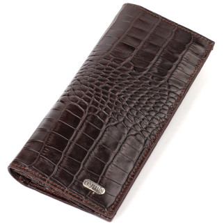 Практичний чоловічий вертикальний гаманець із натуральної шкіри з тисненням під крокодила CANPELLINI 21907 Коричневий - Інтернет-магазин спільних покупок ToGether